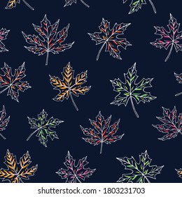 Autumn leaves seamless vector pattern. Falling colorful leaves. Autumnal background. Perfect for seasonal and Thanksgiving Day, greeting cards, textile, wrapping.