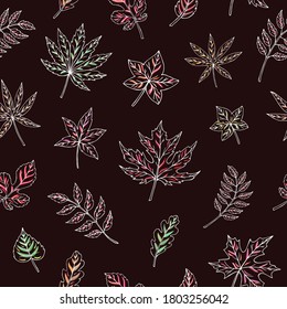 Autumn leaves seamless vector pattern. Falling colorful leaves. Autumnal background. Perfect for seasonal and Thanksgiving Day, greeting cards, textile, wrapping.