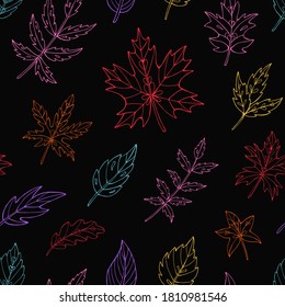 Autumn leaves seamless vector pattern. Falling colorful leaves. Autumnal background. Perfect for seasonal and Thanksgiving Day, greeting cards, textile, wrapping.