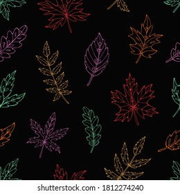 Autumn leaves seamless vector pattern. Falling colorful leaves. Autumnal background. Perfect for seasonal and Thanksgiving Day, greeting cards, textile, wrapping.