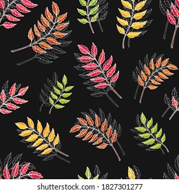 Autumn leaves seamless vector pattern. Falling colorful leaves. Autumnal background. Perfect for seasonal and Thanksgiving Day, greeting cards, textile, wrapping.