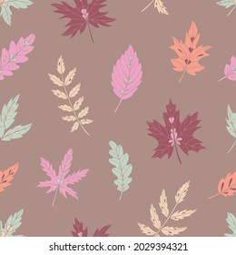 Autumn leaves seamless vector pattern. Falling colorful leaves. Autumnal background. Perfect for seasonal and Thanksgiving Day, greeting cards, textile, wrapping.