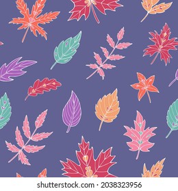 Autumn leaves seamless vector pattern. Falling colorful leaves. Autumnal background. Perfect for seasonal and Thanksgiving Day, greeting cards, textile, wrapping.