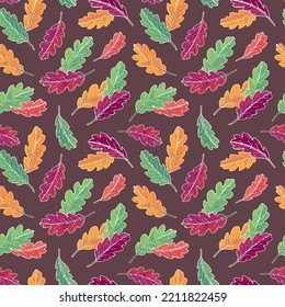 Autumn leaves seamless vector pattern. Falling colorful leaves. Autumnal background. Perfect for seasonal and Thanksgiving Day, greeting cards, textile, wrapping.