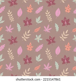 Autumn leaves seamless vector pattern. Falling colorful leaves. Autumnal background. Perfect for seasonal and Thanksgiving Day, greeting cards, textile, wrapping.