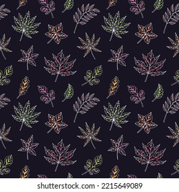 El otoño deja un patrón vectorial sin fisuras. Caer hojas coloridas. Fondo otoñal. Perfecto para la temporada y el día de Acción de Gracias, tarjetas de felicitación, textiles, envoltura.