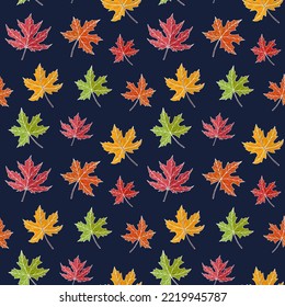El otoño deja un patrón vectorial sin fisuras. Caer hojas coloridas. Fondo otoñal. Perfecto para la temporada y el día de Acción de Gracias, tarjetas de felicitación, textiles, envoltura.