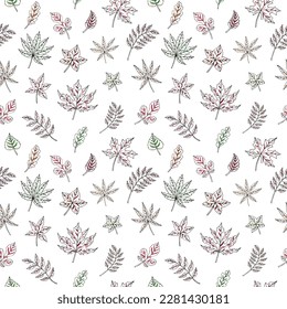 Autumn leaves seamless vector pattern. Falling colorful leaves. Autumnal background. Perfect for seasonal and Thanksgiving Day, greeting cards, textile, wrapping.