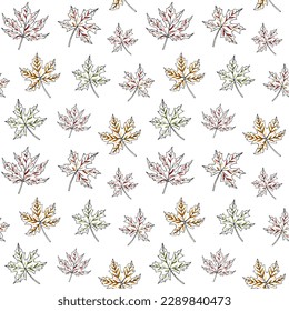 Autumn leaves seamless vector pattern. Falling colorful leaves. Autumnal background. Perfect for seasonal and Thanksgiving Day, greeting cards, textile, wrapping.