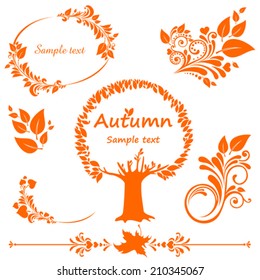 autumn leaves set.  Collection of design elements vintage set isolated on White background. Vector illustration 