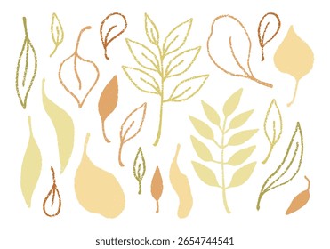 Autumn leaves set of elements in minimalist style, linear and flat designs. Collection of stickers for hello autumn scrapbooking and printing.