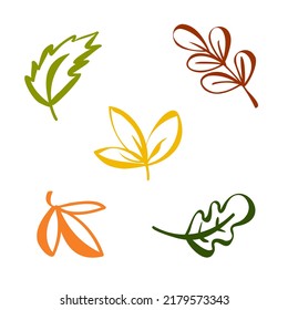 Autumn leaves set. Fall leaf nature icons over white background. Nature floral symbol collection