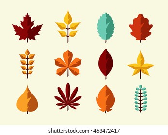 Autumn Leaves Set. Flat Design Style. 