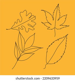 Autumn leaves set. hand drawn sketch vector illustration.Line art vector. Autumn leaf.