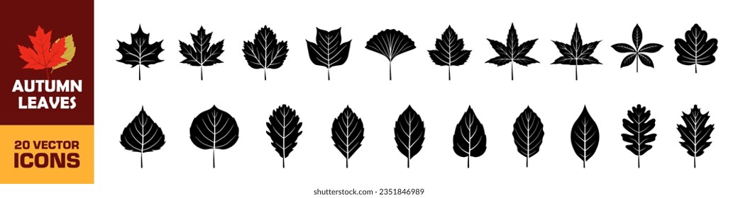 Autumn leaves set. Leaves icon set. Silhouette style.
