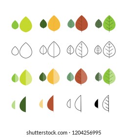 autumn leaves set. Isolated on white background. simple cartoon flat style, vector illustration.