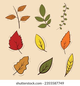 autumn leaves set, isolated on white background. simple cartoon flat style, vector illustration.