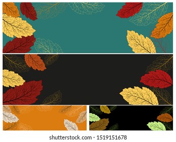 Autumn leaves. Set leaf. Vector tree collection. Vector banner. Modern poster with colorful autumn leaves on light background for web backdrop design