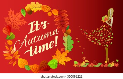 Autumn leaves set Nature symbol vector collection isolated on a red background. Autumn icon set. Fall leaves