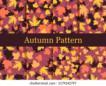 Autumn leaves set of seamless patterns. Oak leaves, maple. Thanksgiving Day. Vector illustration