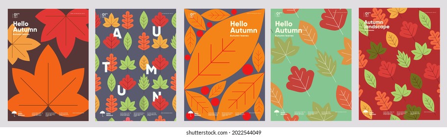 Autumn. Leaves. Set of vector illustrations. Patterns and simple pictures. Hello Autumn. Background for sale banner, poster, flyer, cover. 