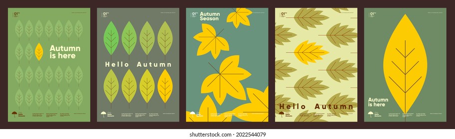 Autumn. Leaves. Set of vector illustrations. Patterns and simple pictures. Hello Autumn. Background for sale banner, poster, flyer, cover. 