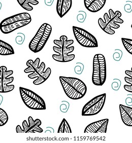 autumn leaves shading seamless pattern hand drawing