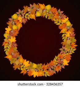 Autumn leaves in the shape of a circle frame