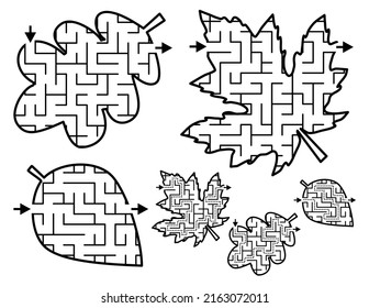 Autumn leaves shaped mazes or labyrinths. Answers included.
