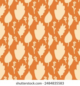 Autumn leaves simple seamless pattern. Fall forest repeat background. Vector hand drawn flat illustration.
