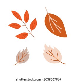 Autumn leaves simple vector minimalist concept flat style illustration, multicolored hand drawn natural floral elements set, element for invitations, greeting cards, booklet, autumn holiday decor