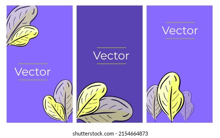 Las hojas de otoño esbozan un conjunto de ilustraciones vectoriales. Plano de caricatura de caída con fondo vertical dibujado a mano