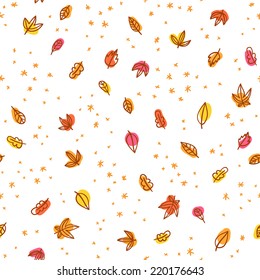 Autumn leaves and sprinkles seamless pattern background