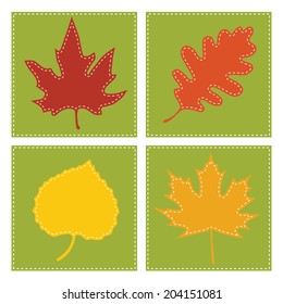Autumn leaves with square backgrounds, vector format.