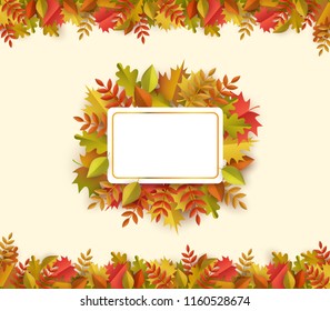 Autumn leaves square border frame background with space text . Seasonal floral maple oak tree orange leaves for thanksgiving holiday, harvest decoration vector design.