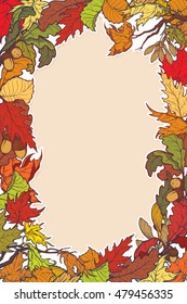 Autumn leaves square frame. Brightly colored. Vertical