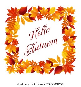 Herbstblätter mit quadratischem Rahmen. Hallo Herbstbanner. Vektorgrafik. 
