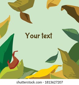 Autumn leaves square frame, vector