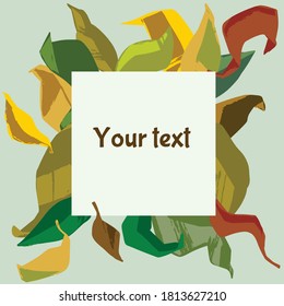 Autumn leaves square frame, vector
