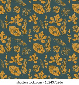 Autumn leaves stamp seamless pattern background, vector