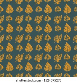 Autumn leaves stamp seamless pattern background, vector
