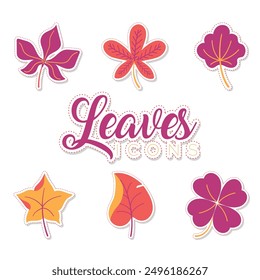 Autumn leaves stickers icons set Vector illustration