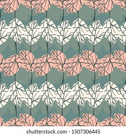 Autumn leaves stripes seamless vector pattern on green background for fabric, wallpaper, scrapbooking projects or backgrounds. Surface pattern design.