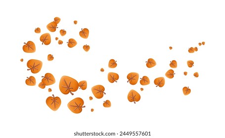 Autumn leaves in swirl, falling orange poplar or aspen leaves caught in the wind 3d vector illustration. Flying curl wave of forest trees foliage on white. Autumn leafage curve border composition
