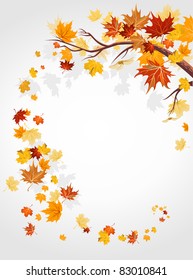 Autumn leaves swirl with space for text