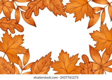Autumn leaves template horizontal frame with copy space vector illustration 