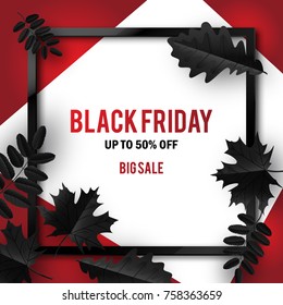  Autumn leaves with text Black Friday. Vector illustration.
