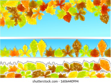 autumn leaves. three banners isolated on white background