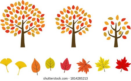 Autumn leaves and tree icon set