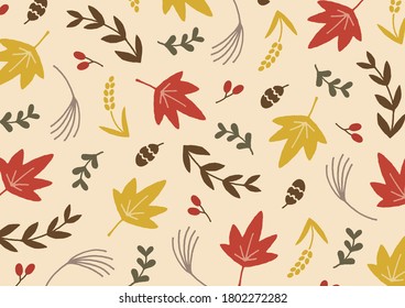 Autumn leaves and tree nuts pattern